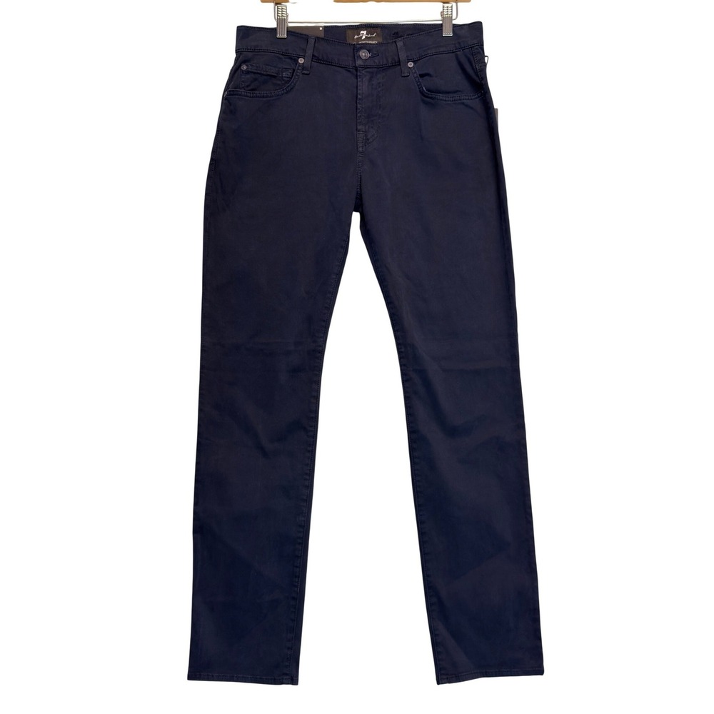 7 For All Mankind Mens 31 The Straight Luxe Performance Sateen Navy Blue Pants